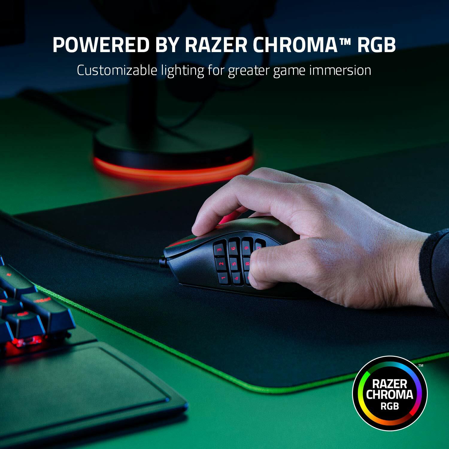 Razer Naga X Wired MMO Gaming Mouse: 18K DPI Optical Sensor, Chroma RGB - Black