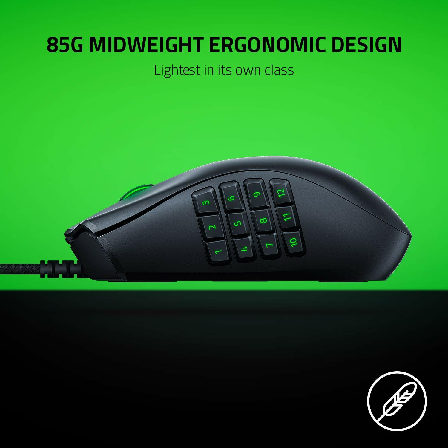 Razer Naga X Wired MMO Gaming Mouse: 18K DPI Optical Sensor, Chroma RGB - Black