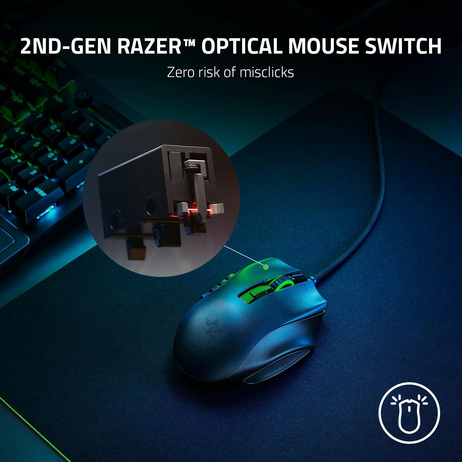 Razer Naga X Wired MMO Gaming Mouse: 18K DPI Optical Sensor, Chroma RGB - Black