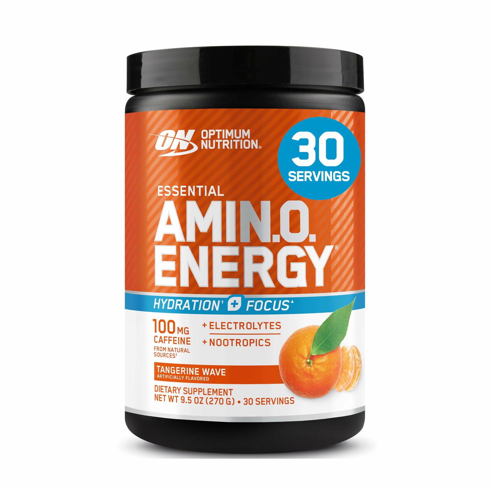 Optimum Nutrition AmiN.O. Energy + Electrolytes Hydration Powder, Tangerine Wave, 10.05 oz (30 Servings)