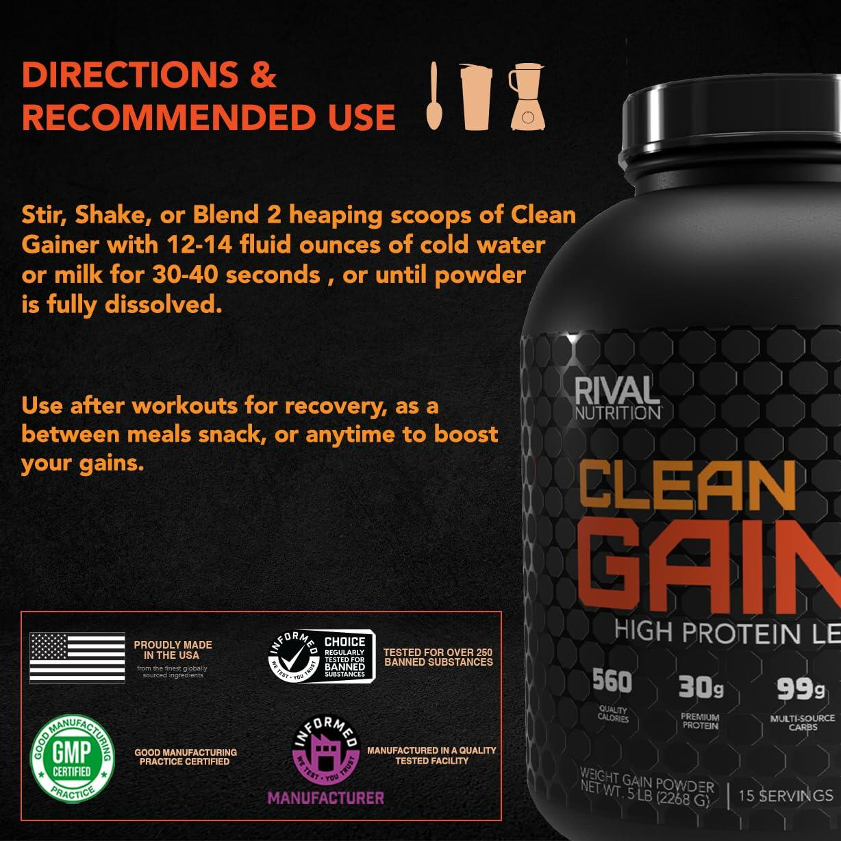 Rival Nutrition Clean Gainer Protein Powder, Campfire S'mores, 5lb