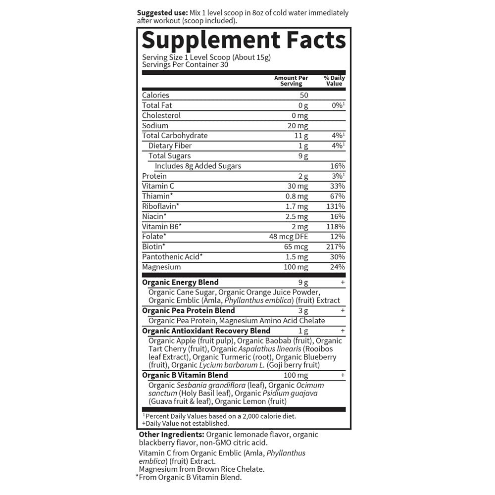 Garden of Life Sport Organic Plant-Based Recovery Powder - Blackberry Lemonade, 15.7 oz (30 Servings)