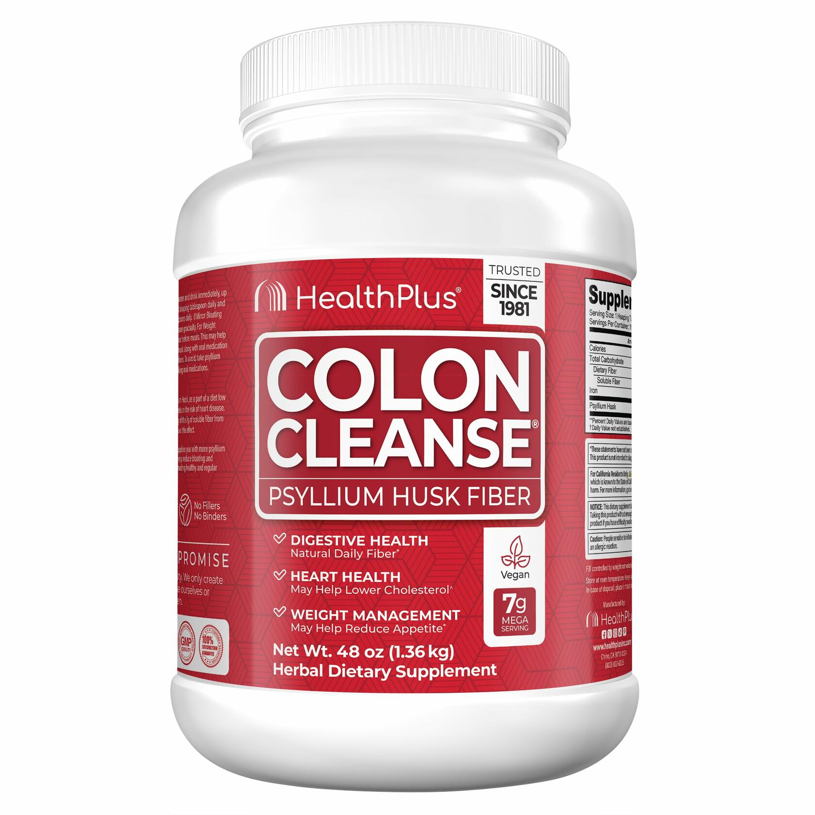 Health Plus Original Colon Cleanse Psyllium Husk Powder, 48oz (194 Servings)
