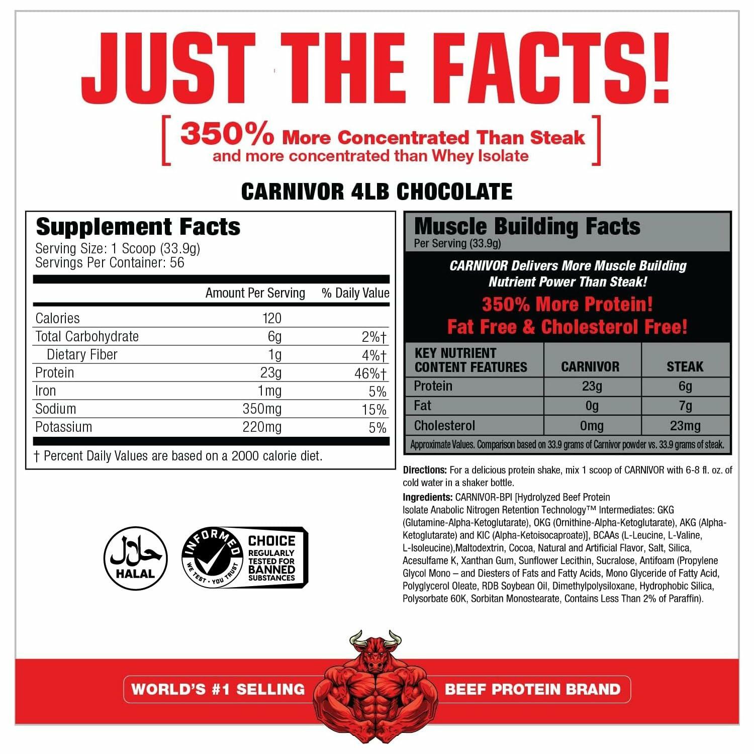 MuscleMeds Carnivor Hydrolyzed Beef Protein Isolate Powder, Chocolate, 4lb (56 Servings)