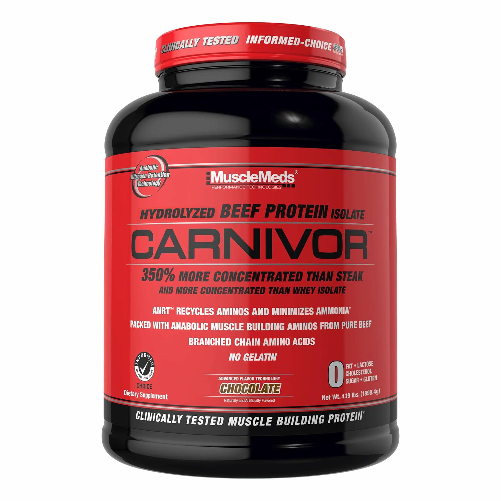 MuscleMeds Carnivor Hydrolyzed Beef Protein Isolate Powder, Chocolate, 4lb (56 Servings)