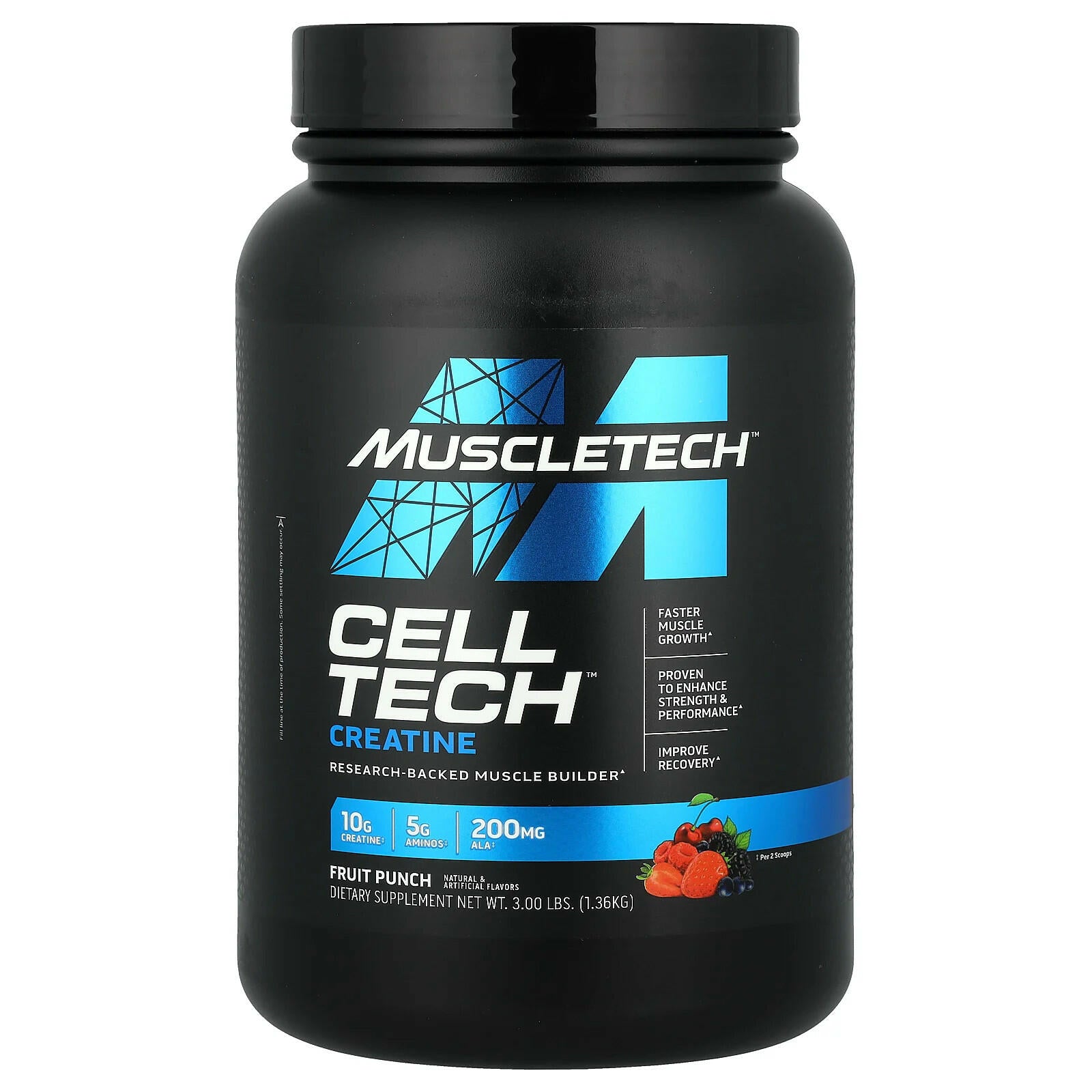 MuscleTech Cell-Tech Creatine Monohydrate Powder, Fruit Punch, 3lb (27 Servings)