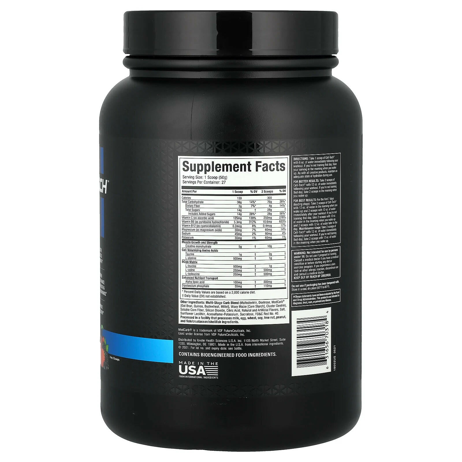 MuscleTech Cell-Tech Creatine Monohydrate Powder, Fruit Punch, 3lb (27 Servings)