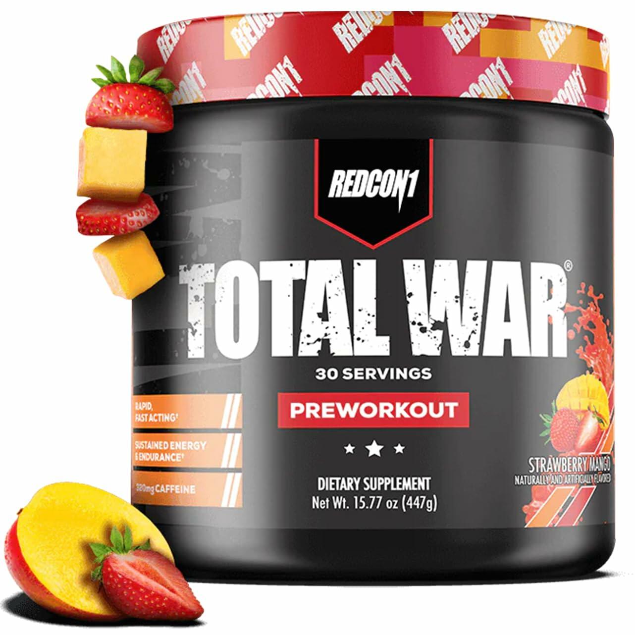 REDCON1 Total War Pump Boosting Pre Workout Powder, Strawberry Mango, 30 Servings
