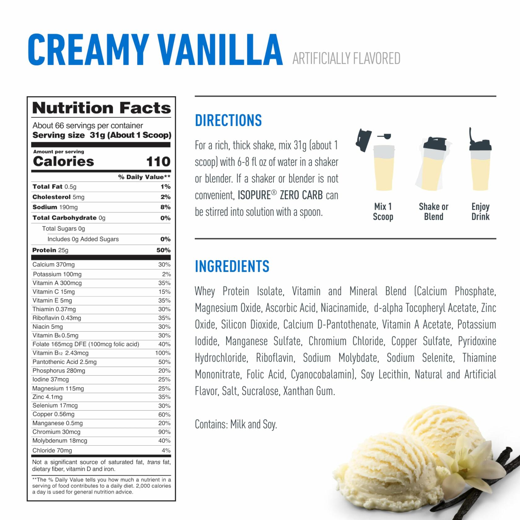 Isopure Zero Carb 100% Whey Isolate Protein Powder, Creamy Vanilla, 4.5lb (66 Servings) *Damaged*