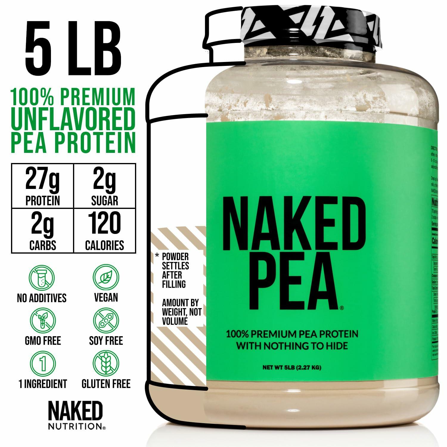 Naked Pea Protein Powder, Unflavored, 5lb (76 Servings)