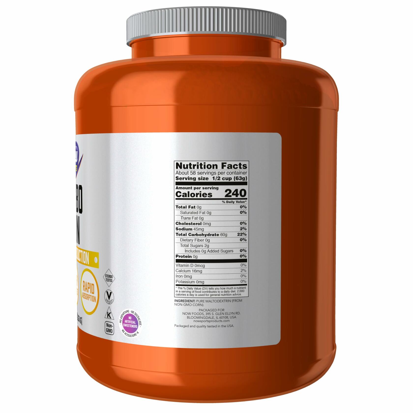 NOW Sports Carbo Gain Maltodextrin Powder, Unflavored, 8lbs (58 Servings)