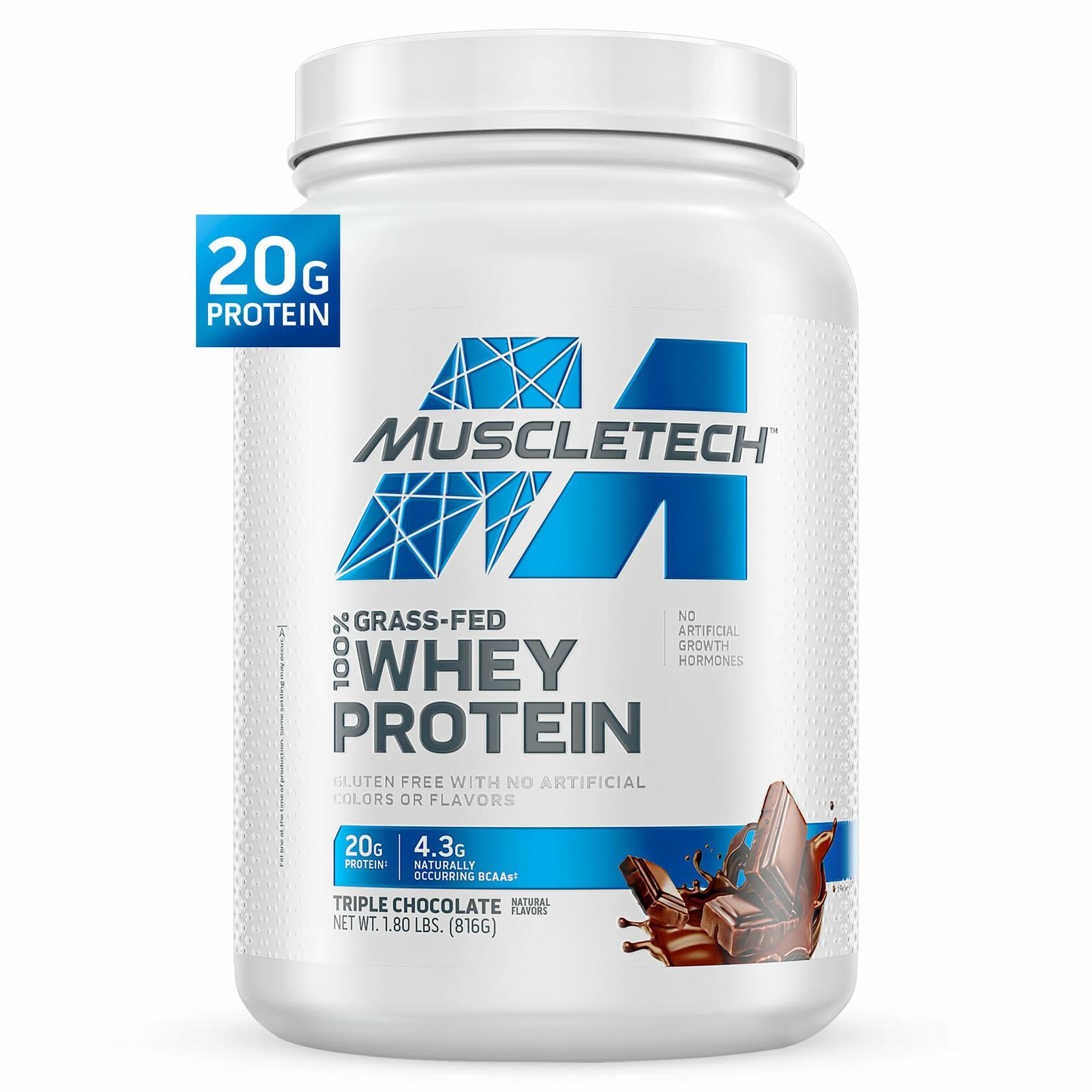 MuscleTech 100% Grass-Fed Whey Protein Powder, Triple Chocolate 1.8lb