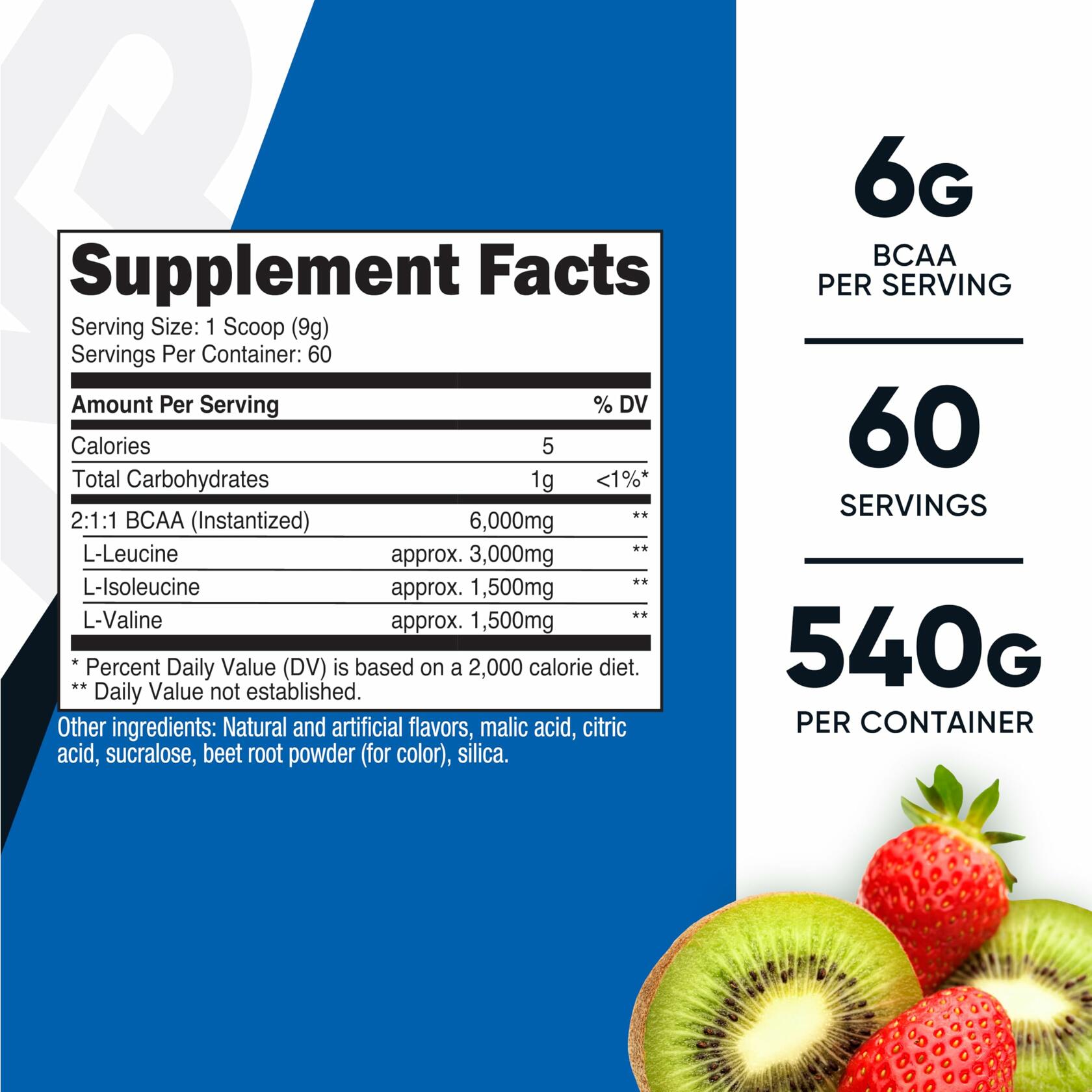 Nutricost BCAA Powder - Strawberry Kiwi - 60 Servings