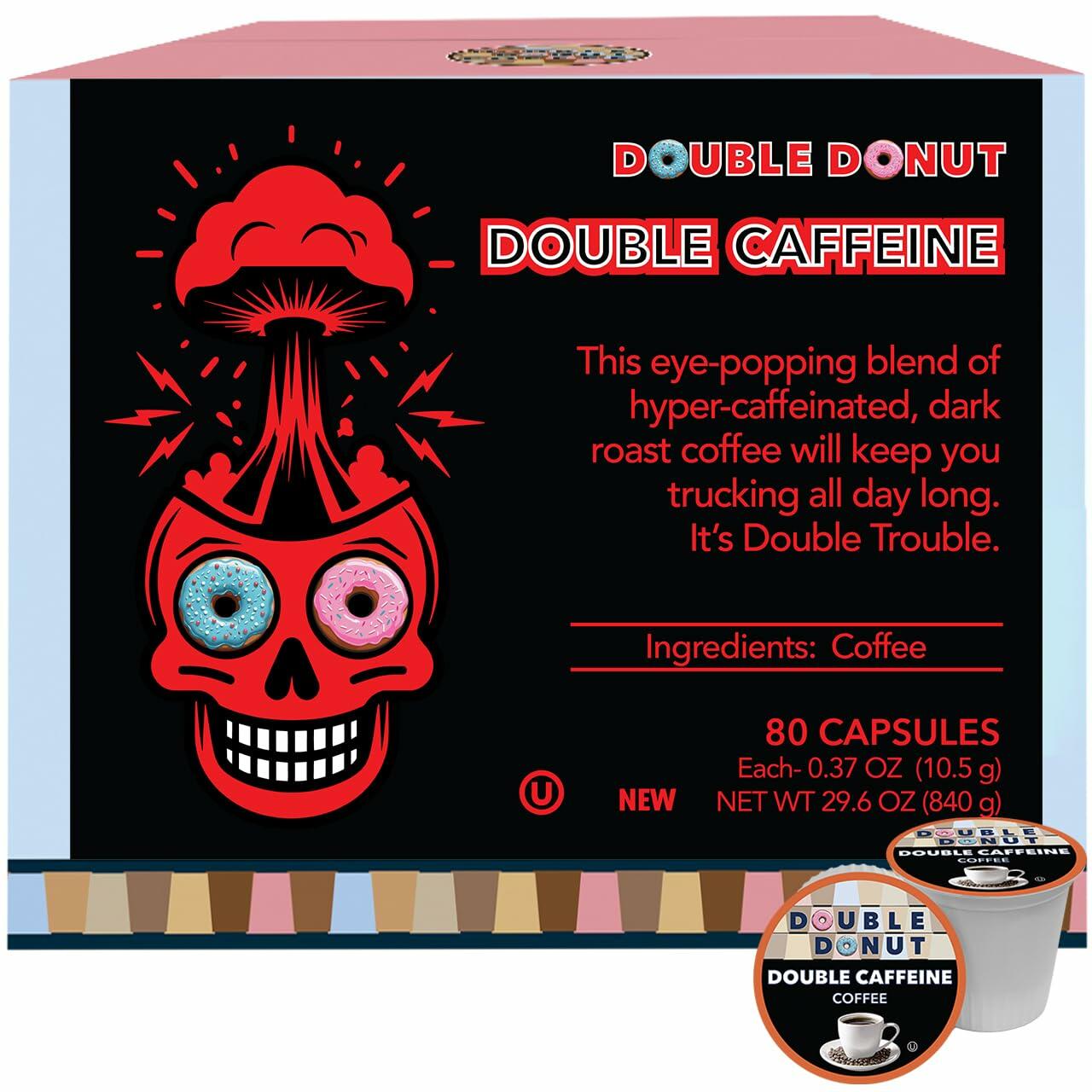Double Donut Double Caffeine Recyclable Keurig K-Cup Coffee Pods, 80 Pods