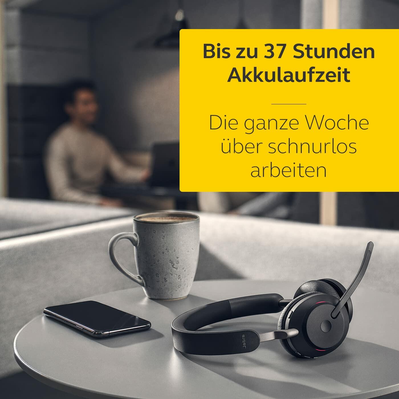 Jabra Evolve2 65 MS Wireless Headphones with Link380a, Stereo, Black - Wireless Bluetooth Headset for Calls and Music, 37 Hours of Battery Life,