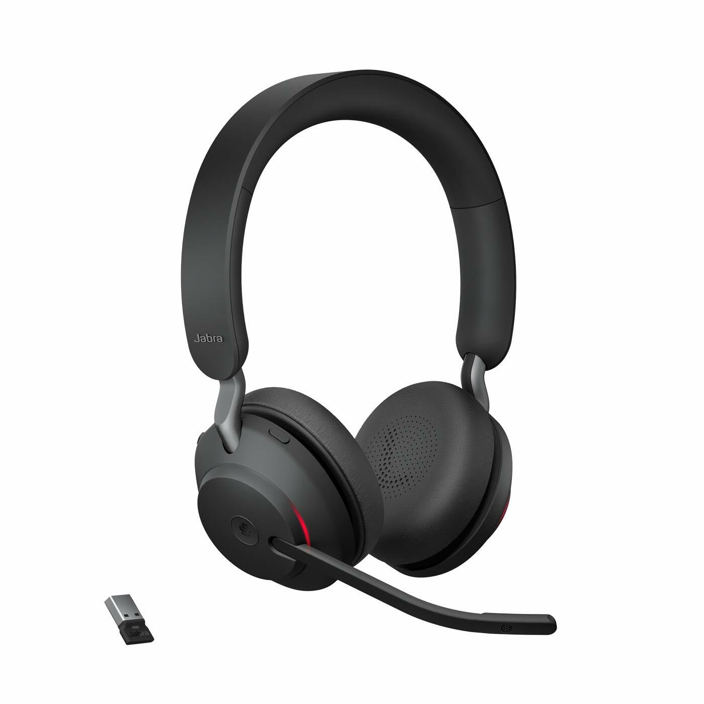 Jabra Evolve2 65 MS Wireless Headphones with Link380a, Stereo, Black - Wireless Bluetooth Headset for Calls and Music, 37 Hours of Battery Life,