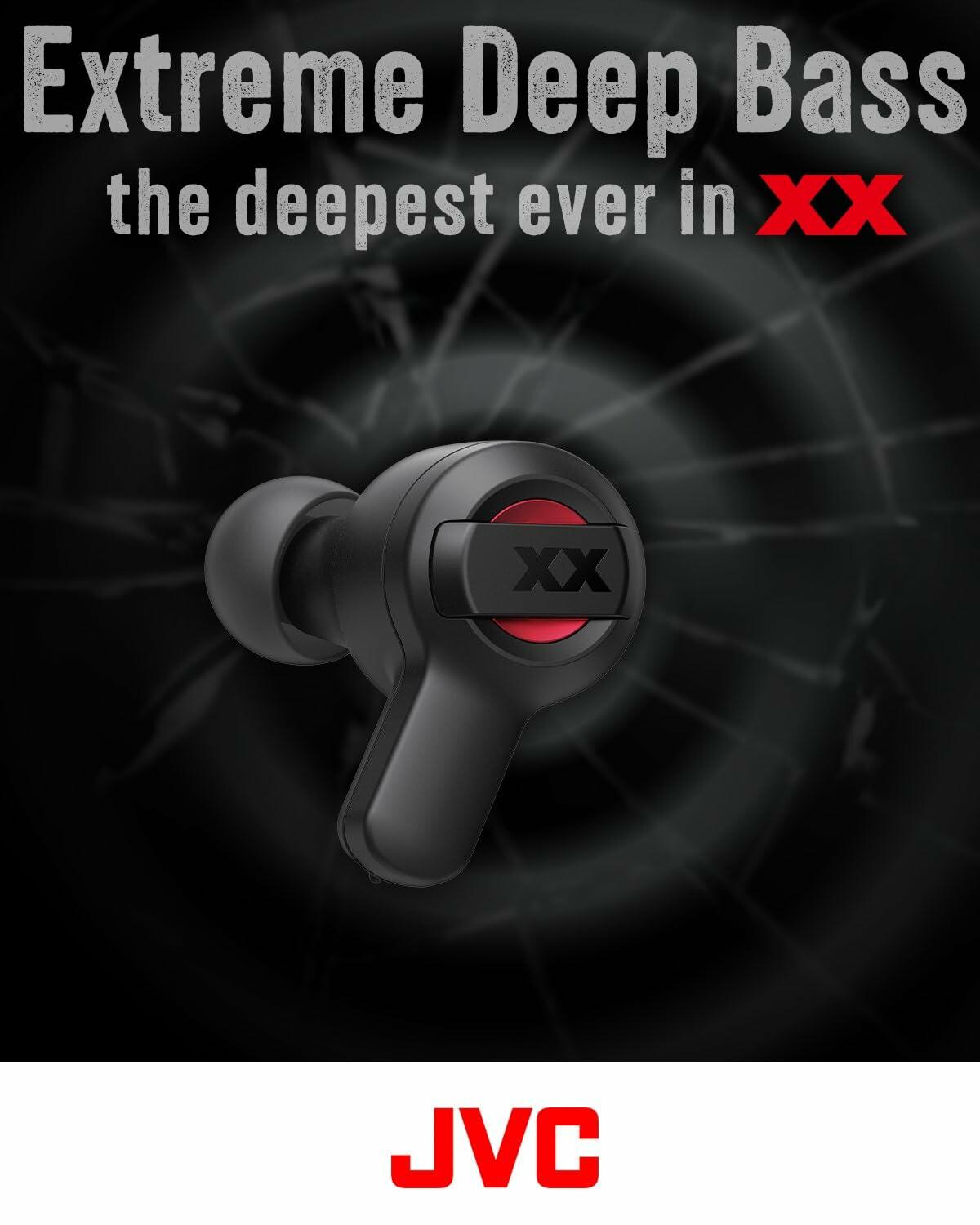 JVC XX True Wireless Earbuds with Deep Bass, 24H Battery, IP55 Waterproof - Black/Red