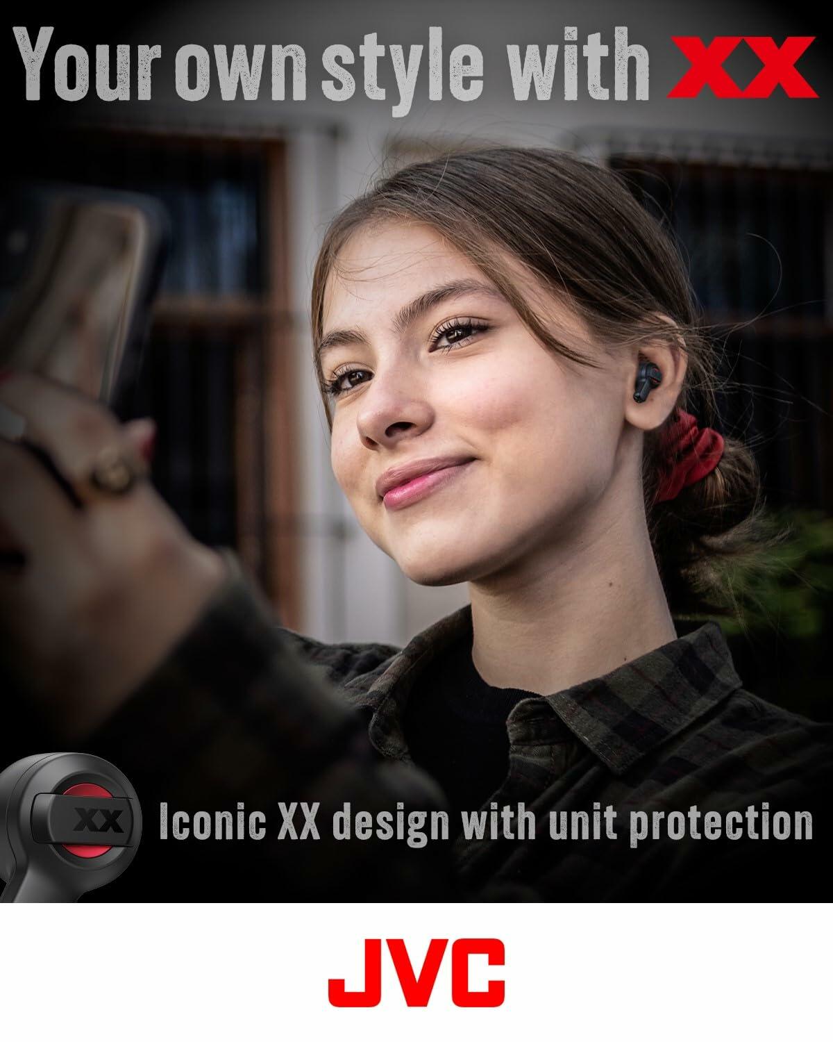 JVC XX True Wireless Earbuds with Deep Bass, 24H Battery, IP55 Waterproof - Black/Red