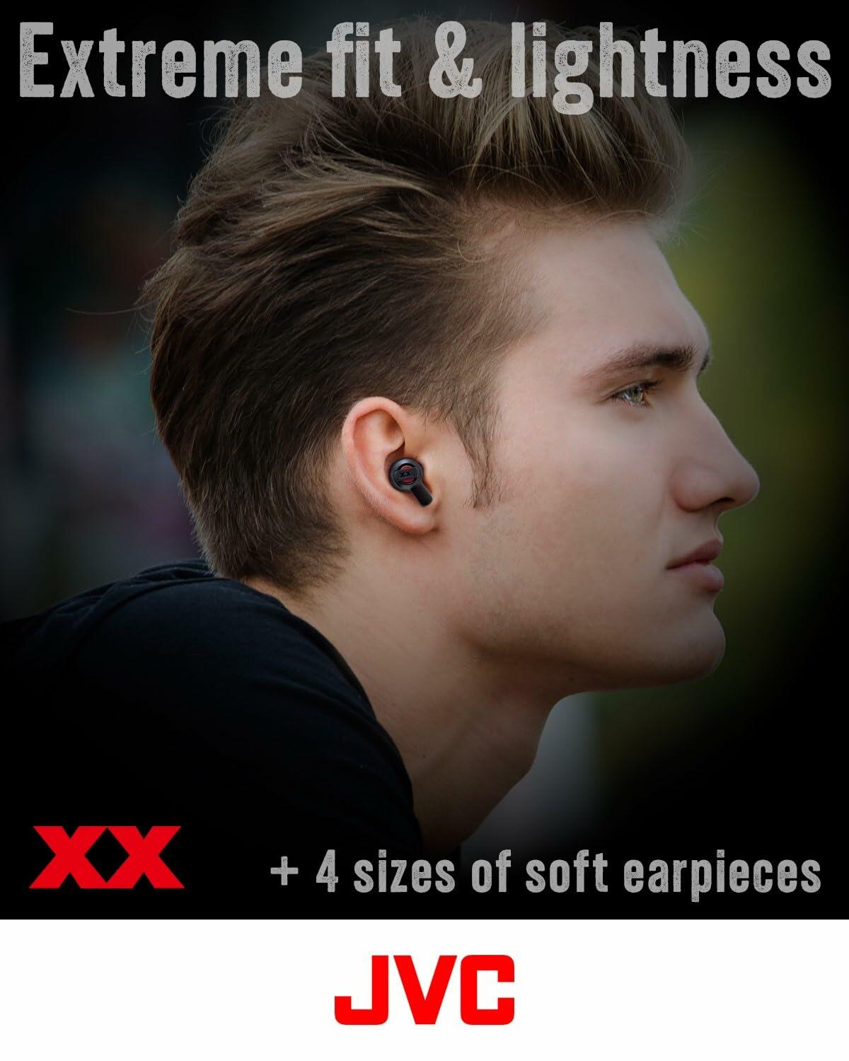 JVC XX True Wireless Earbuds with Deep Bass, 24H Battery, IP55 Waterproof - Black/Red