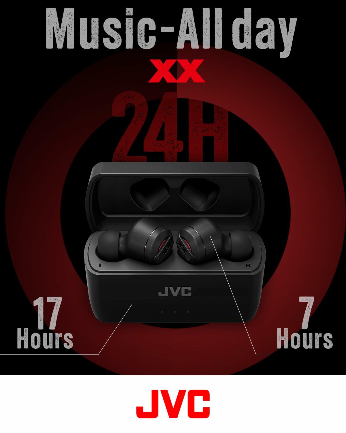 JVC XX True Wireless Earbuds with Deep Bass, 24H Battery, IP55 Waterproof - Black/Red