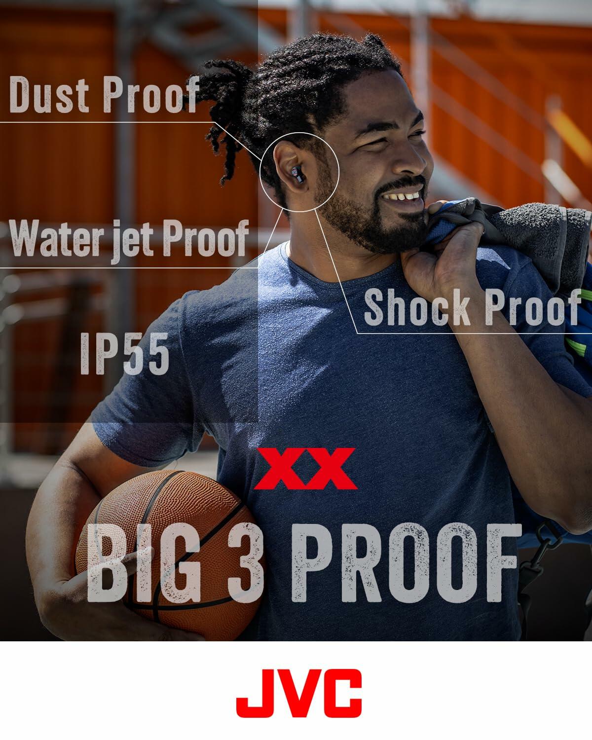 JVC XX True Wireless Earbuds with Deep Bass, 24H Battery, IP55 Waterproof - Black/Red