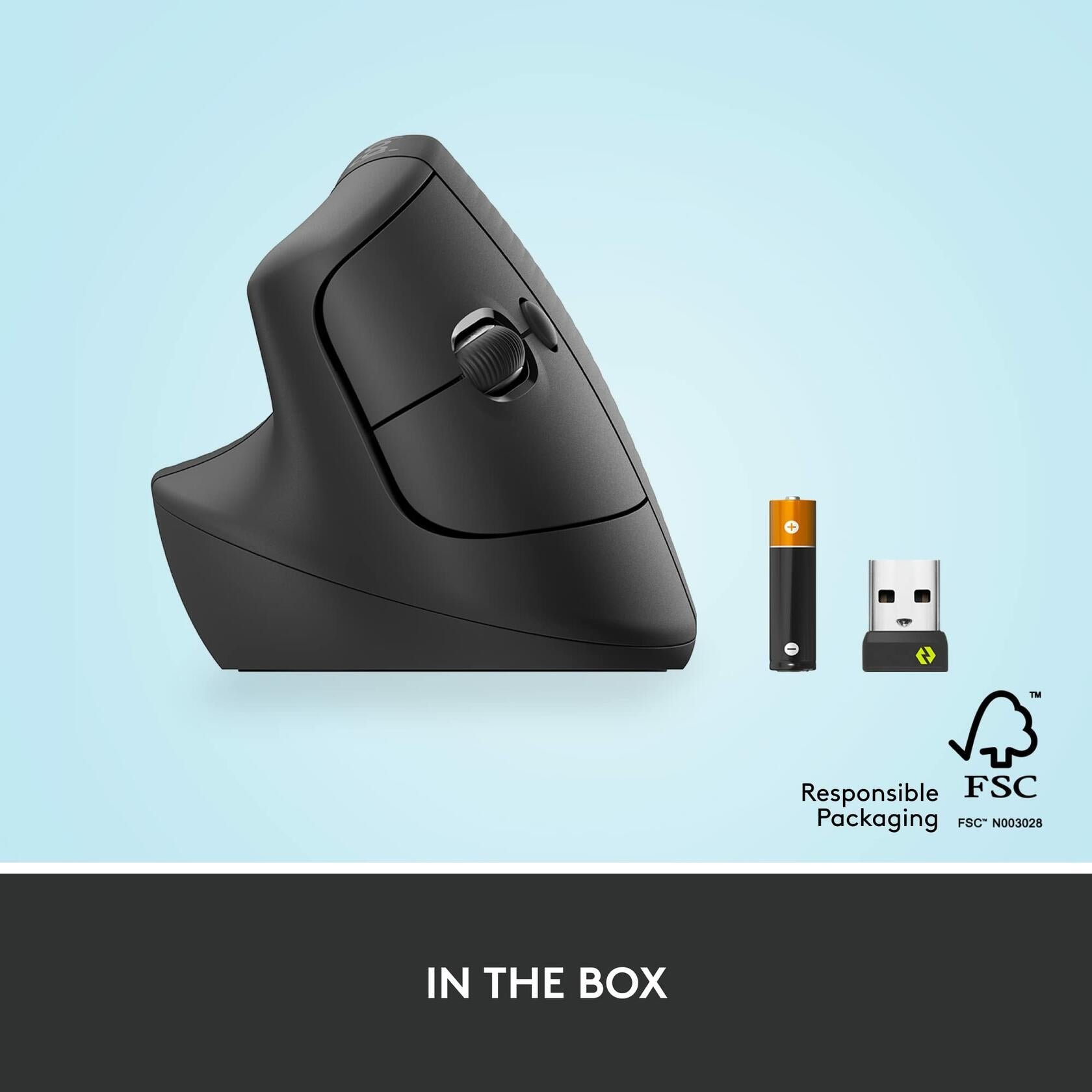 Logitech Lift Vertical Ergonomic Wireless Mouse, Left Hand - Graphite