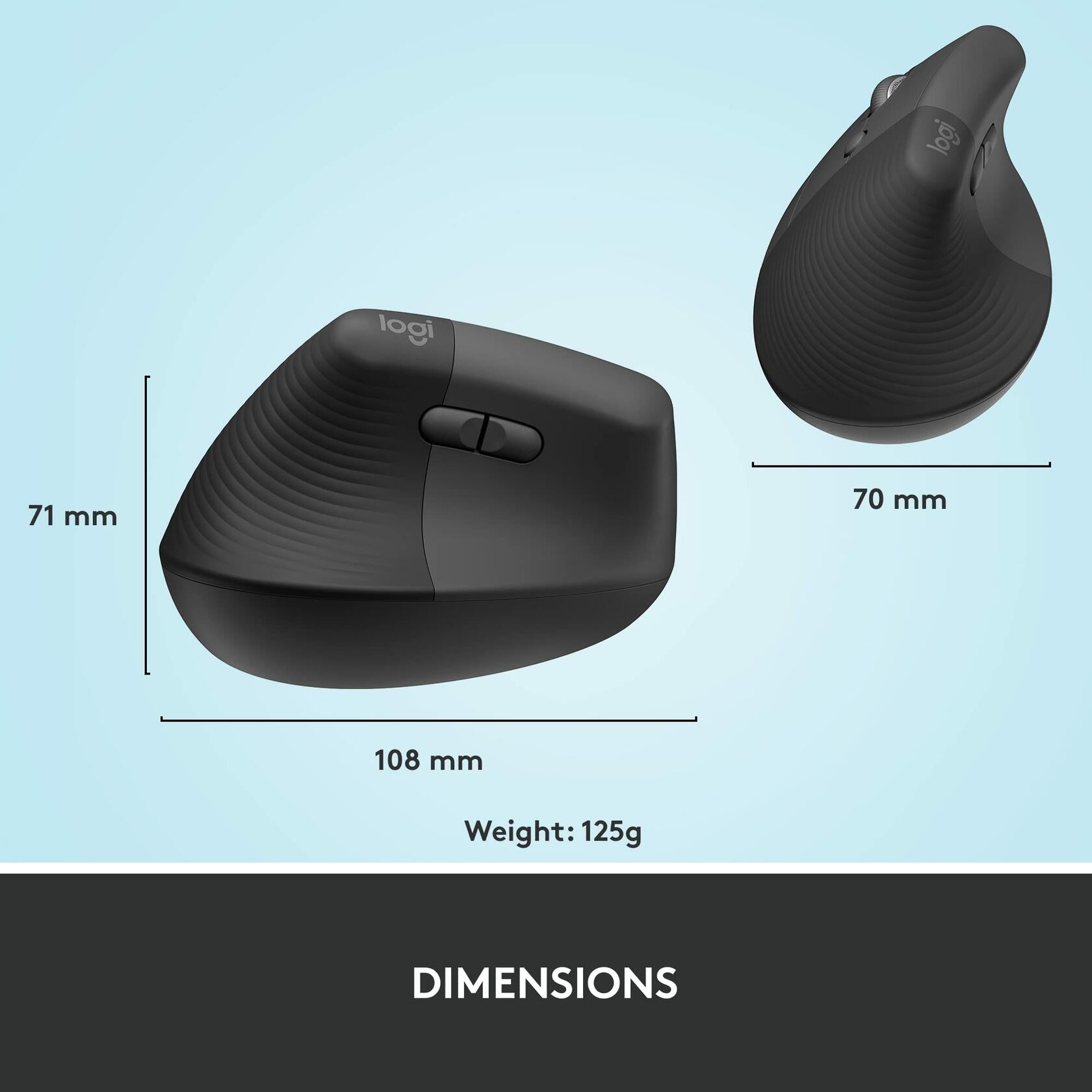 Logitech Lift Vertical Ergonomic Wireless Mouse, Left Hand - Graphite