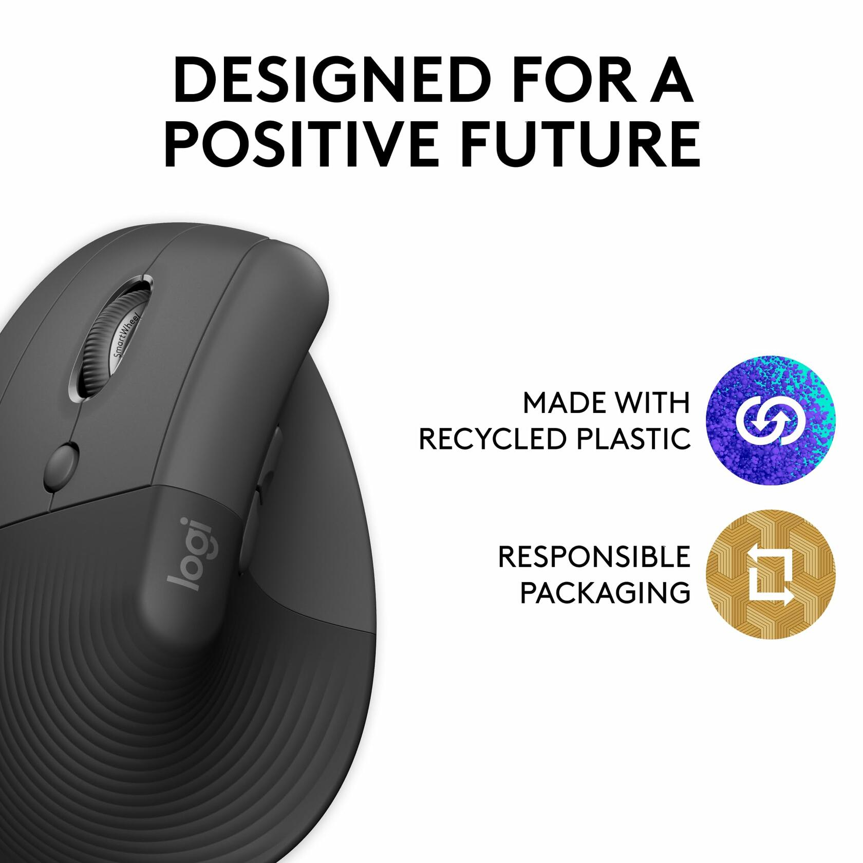 Logitech Lift Vertical Ergonomic Wireless Mouse, Left Hand - Graphite