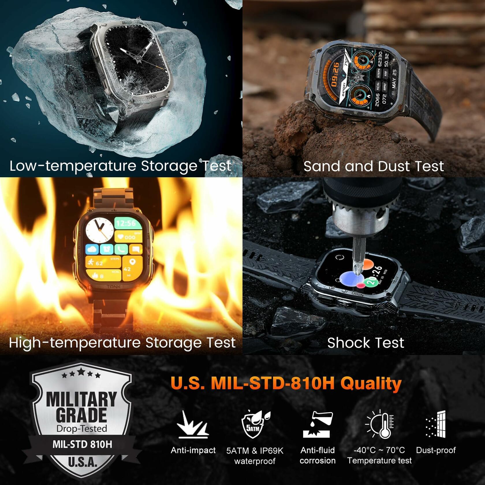 AMAZTIM M3 Smart Watch, 60 Day Bat, Full Metal Military Grade, 2" AMOLED Display