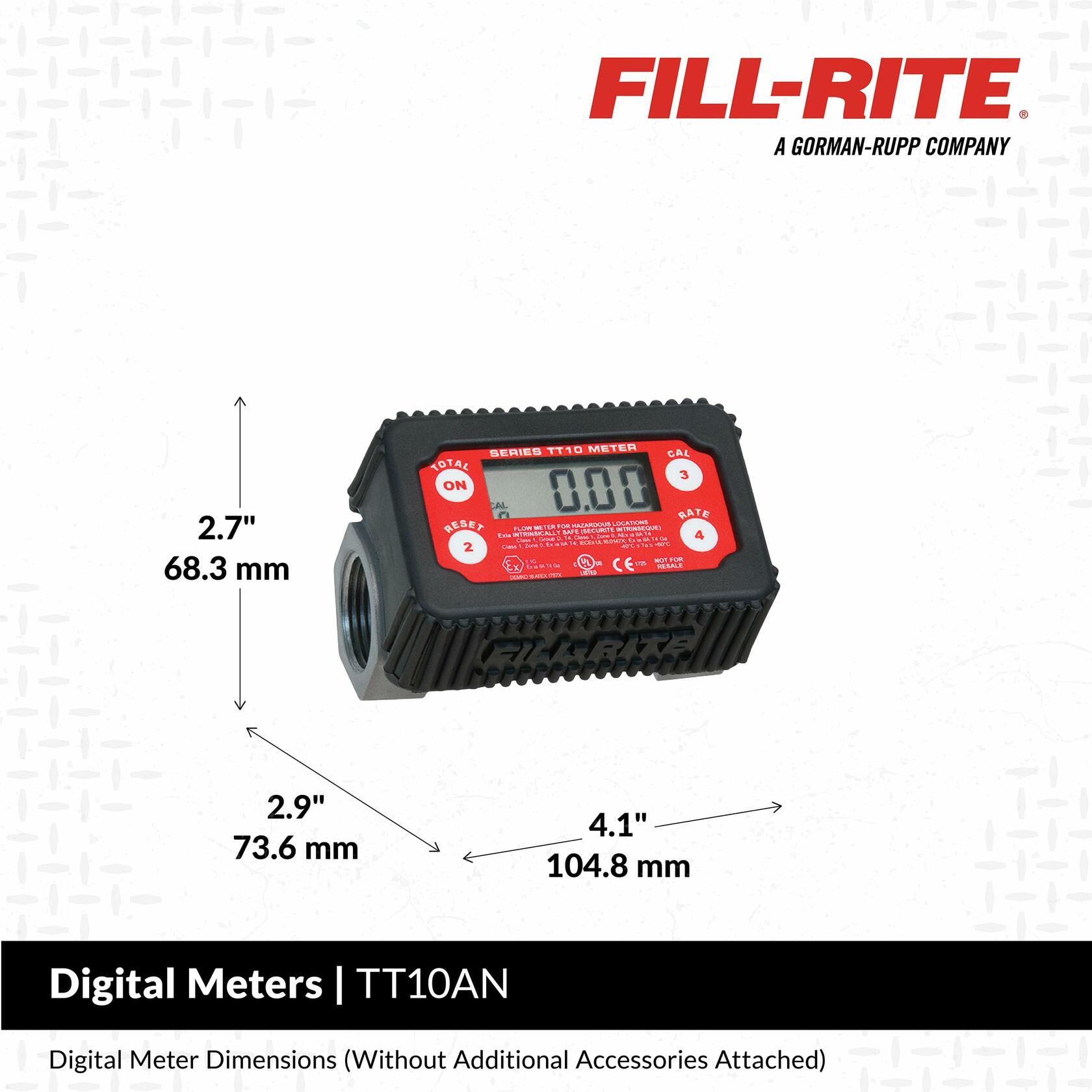 Fill-Rite Digital In-Line Fuel Transfer Meter, 1" Inlet/Outlet, 2-35 GPM - TT10N