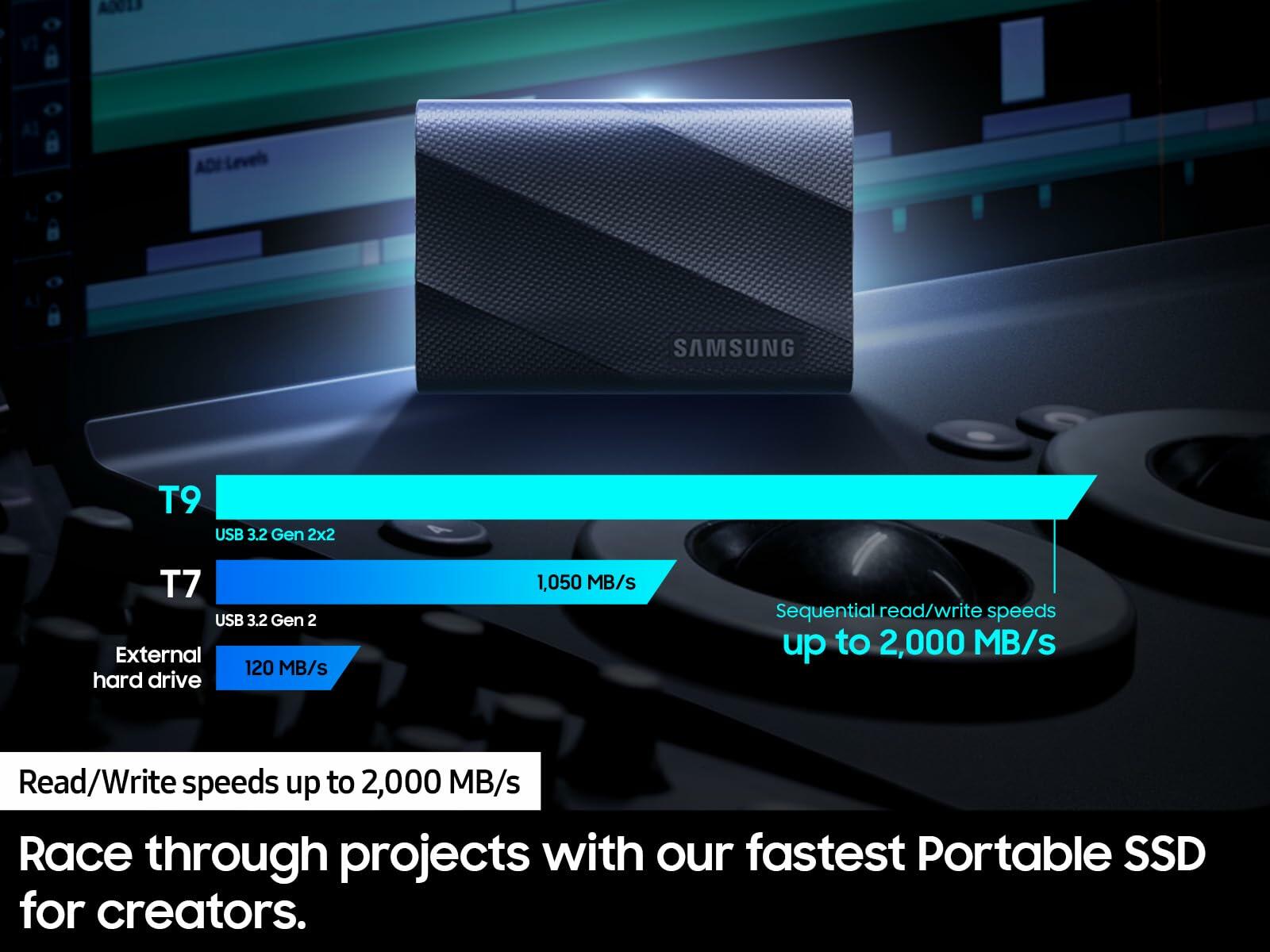 Samsung T9 4TB Portable SSD Up to 2000MB/s, Gen 2x2, (MU-PG4T0B/AM) - Black