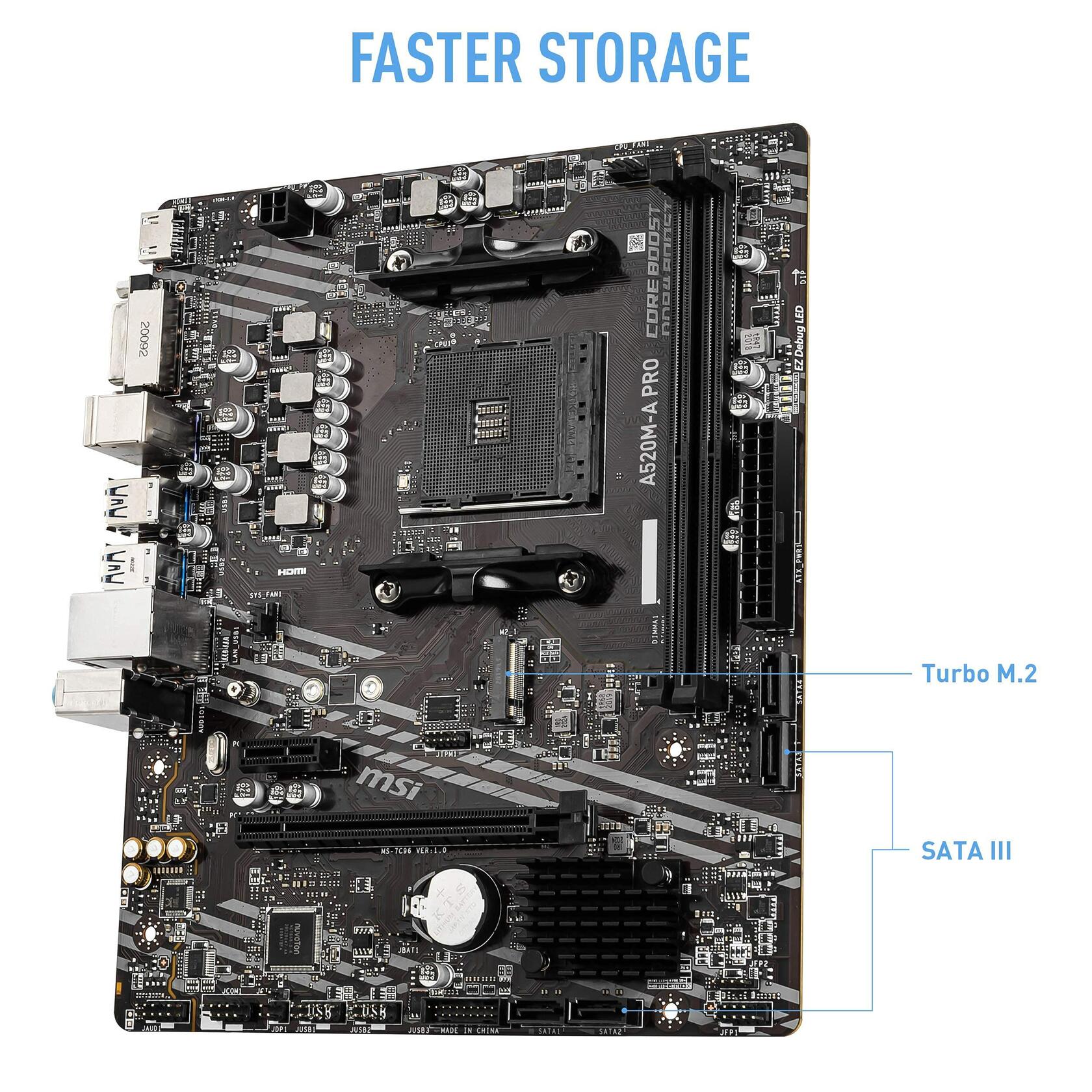 MSI A520M-A PRO Gaming Motherboard AMD Ryzen 5000, DDR4, AM4, PCIe 3.0