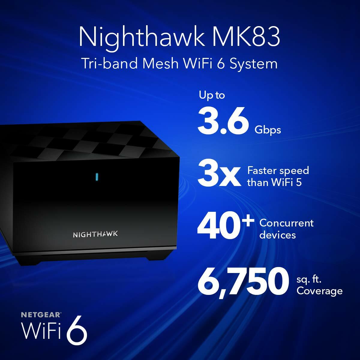 Netgear Nighthawk MK83 AX3600 Tri-Band Whole-Home Mesh Wi-Fi 6 System