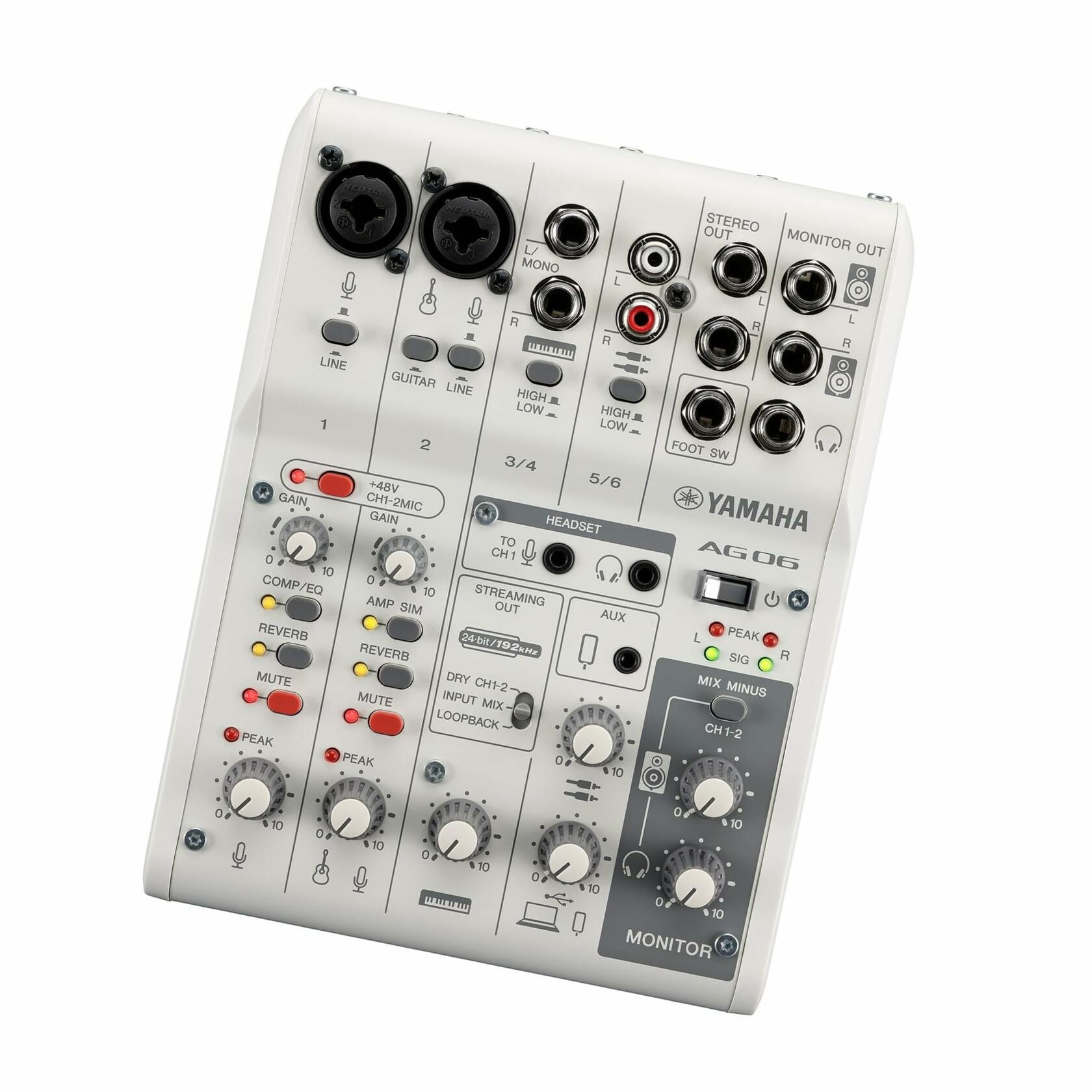Yamaha AG06MK2 6-Channel Live Streaming Loopback Audio Mixer, White