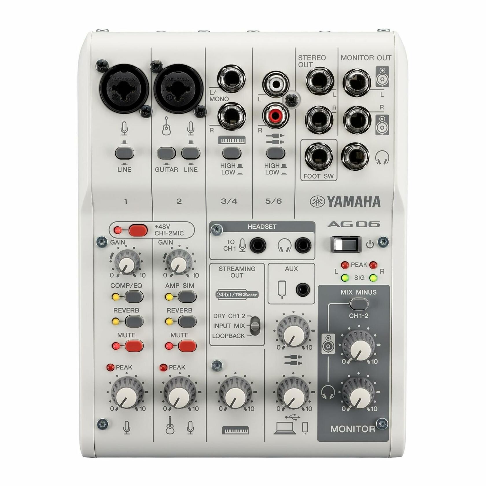 Yamaha AG06MK2 6-Channel Live Streaming Loopback Audio Mixer, White