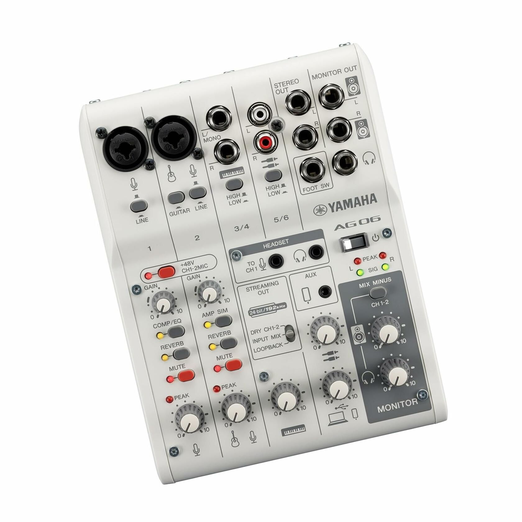Yamaha AG06MK2 6-Channel Live Streaming Loopback Audio Mixer, White