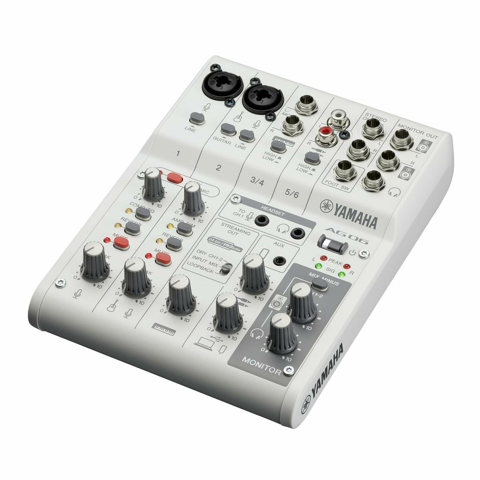 Yamaha AG06MK2 6-Channel Live Streaming Loopback Audio Mixer, White
