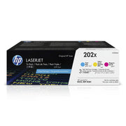 HP 202X Cyan, Magenta, Yellow High-Yield Toner Cartridges for HP Printers, 3pk