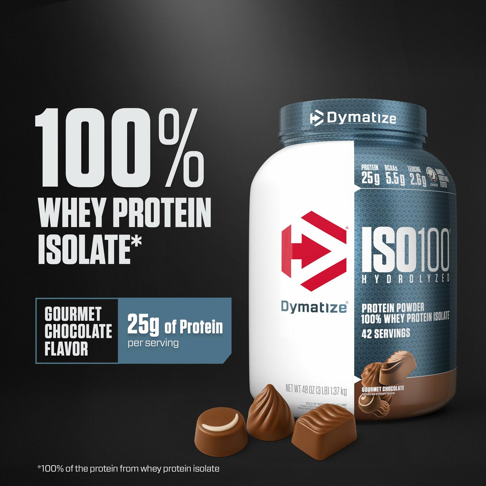 Dymatize ISO100 Hydrolyzed 100% Whey Protein Isolate, Gourmet Chocolate, 3lbs (42 Servings)