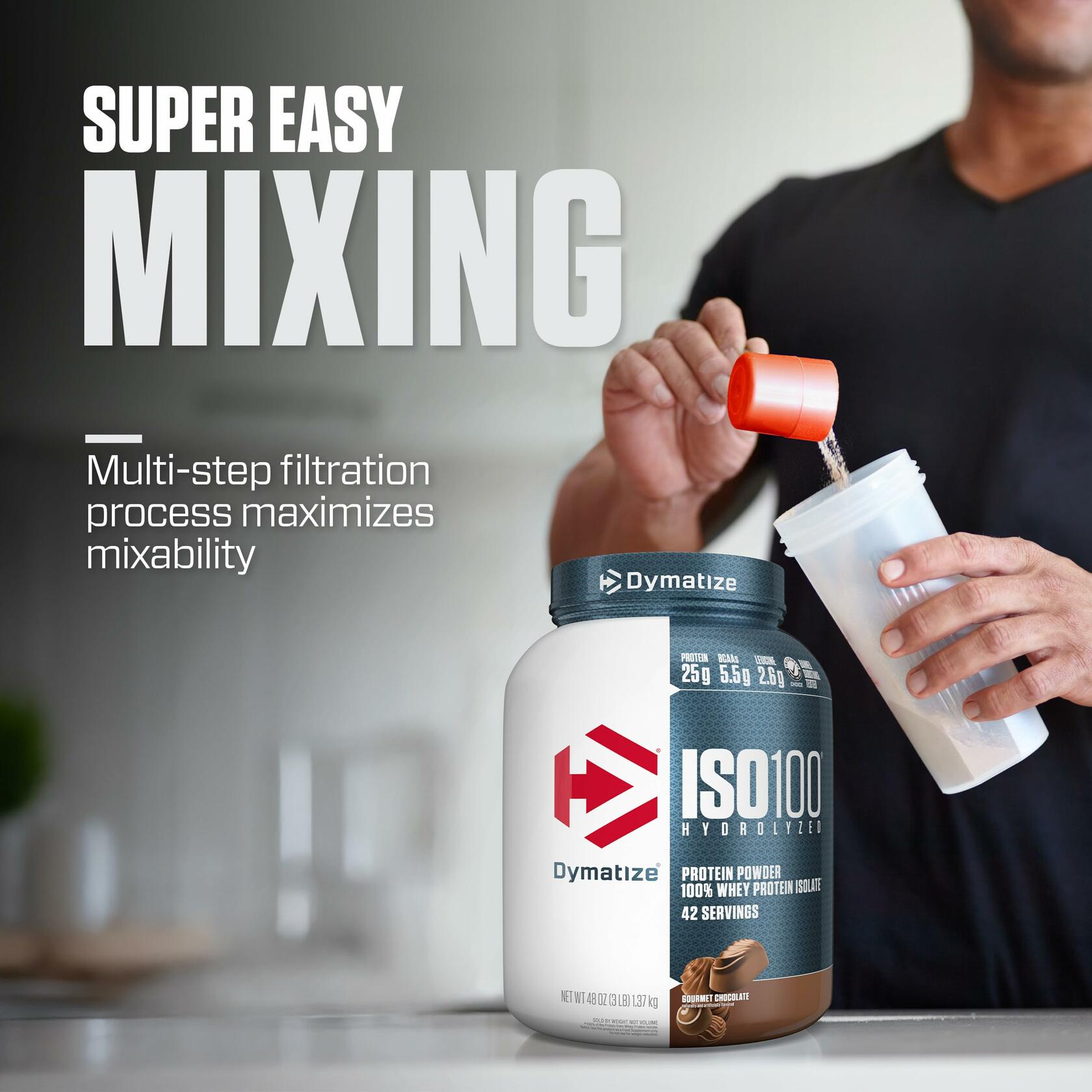 Dymatize ISO100 Hydrolyzed 100% Whey Protein Isolate, Gourmet Chocolate, 3lbs (42 Servings)