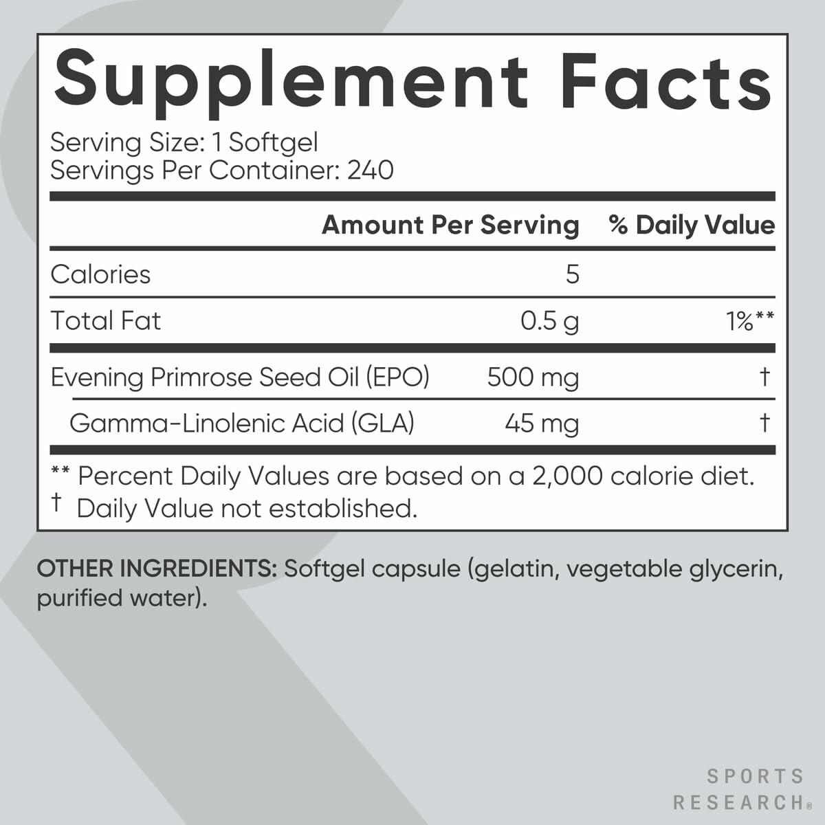 Sports Research Evening Primrose Oil 500mg, 240 Minigels