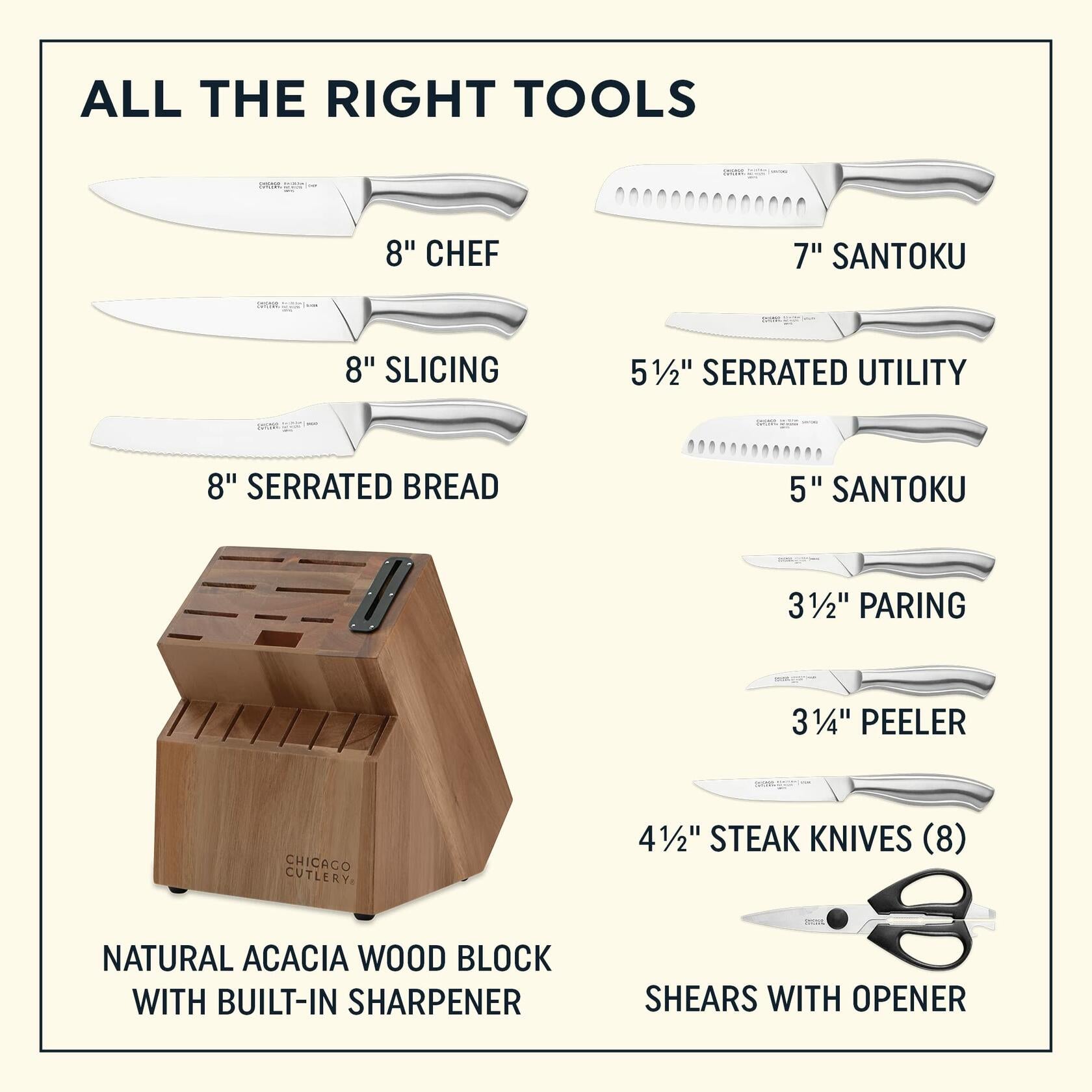 Chicago Cutlery Insignia Knife Block Set, 18pc with Built-in Sharpener