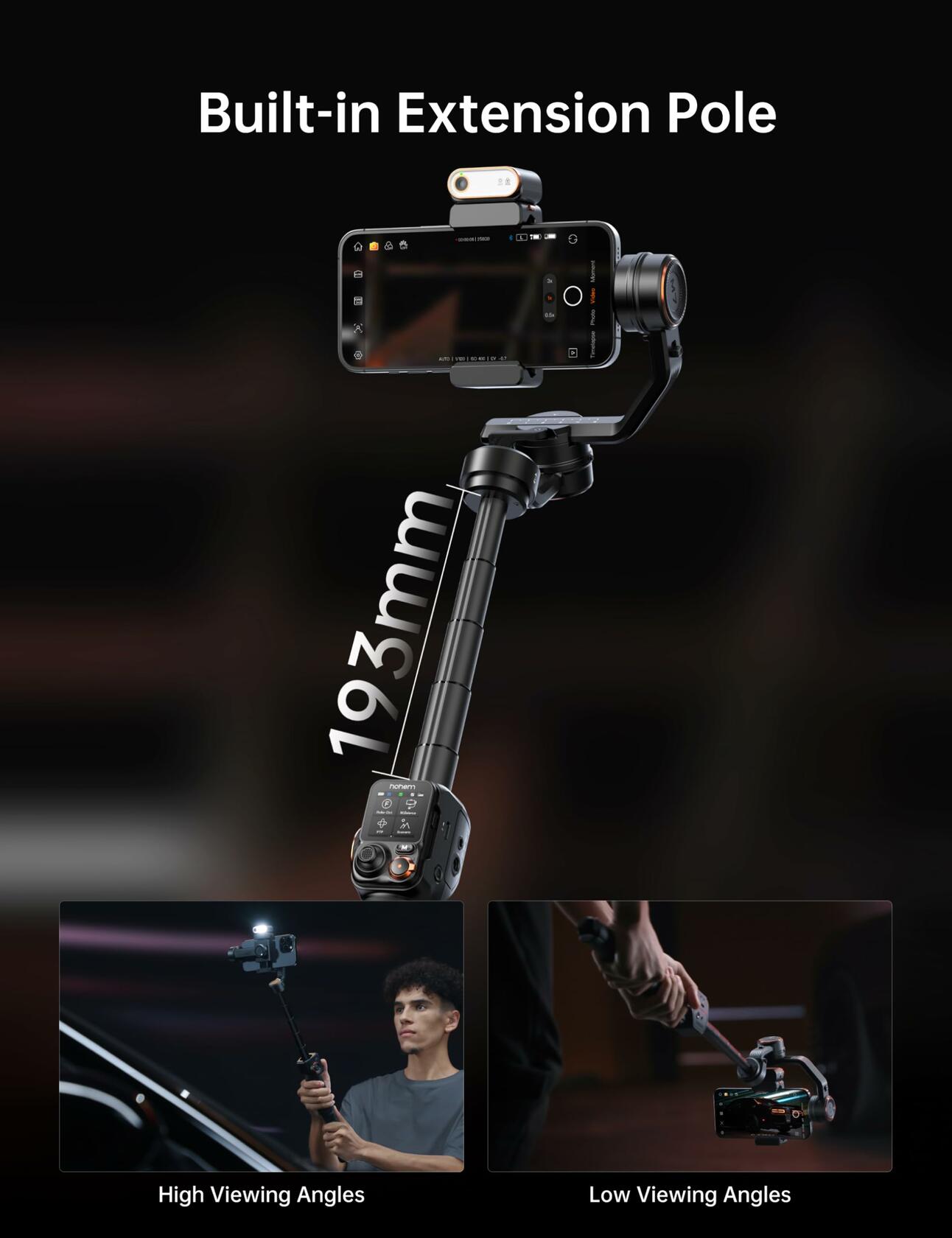 Hohem iSteady M7 3-Axis Gimbal Phone Stabilizer w/AI Tracking Sensor - Black