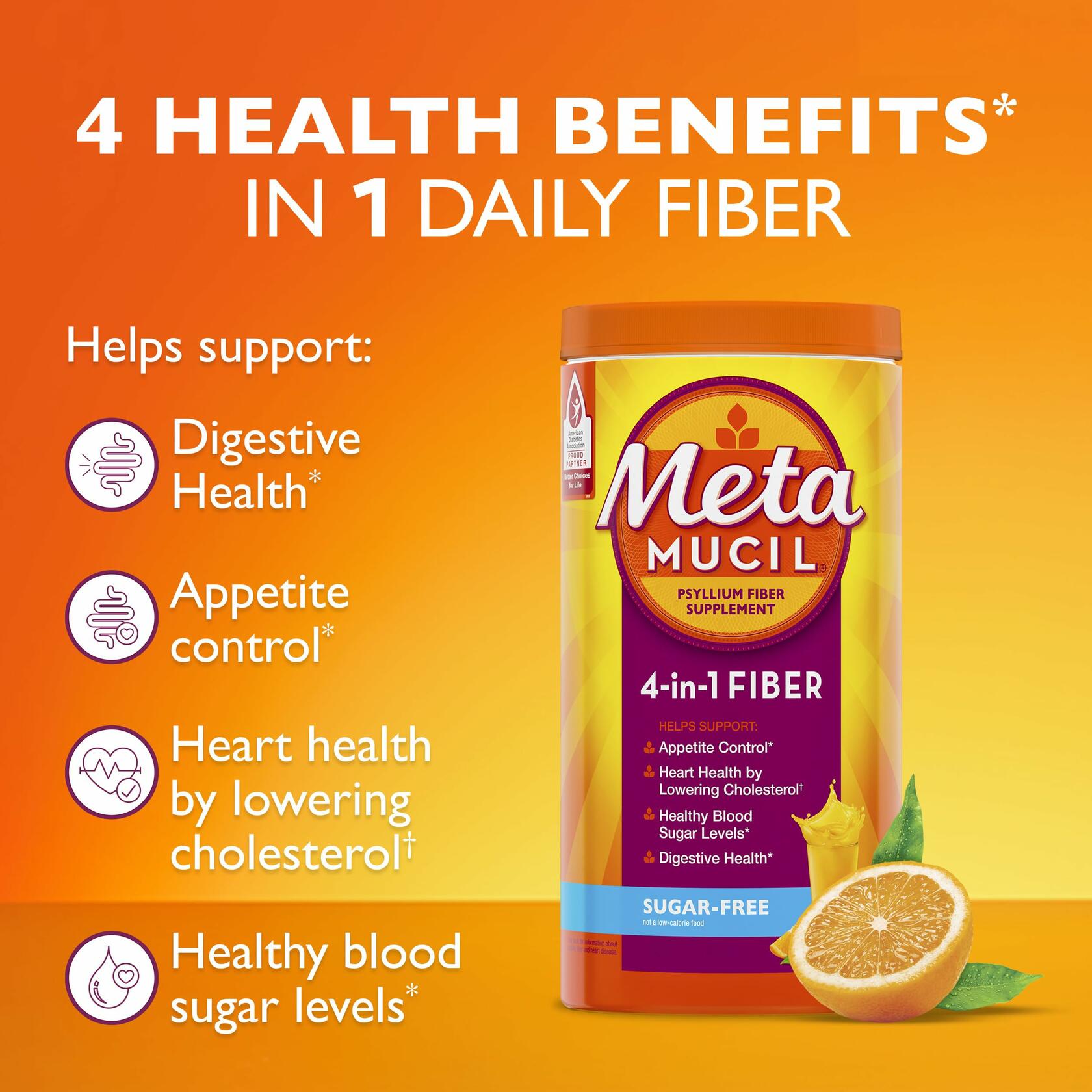 Metamucil Psyllium Fiber Supplement Powder - Sugar Free - Orange - 36.80oz