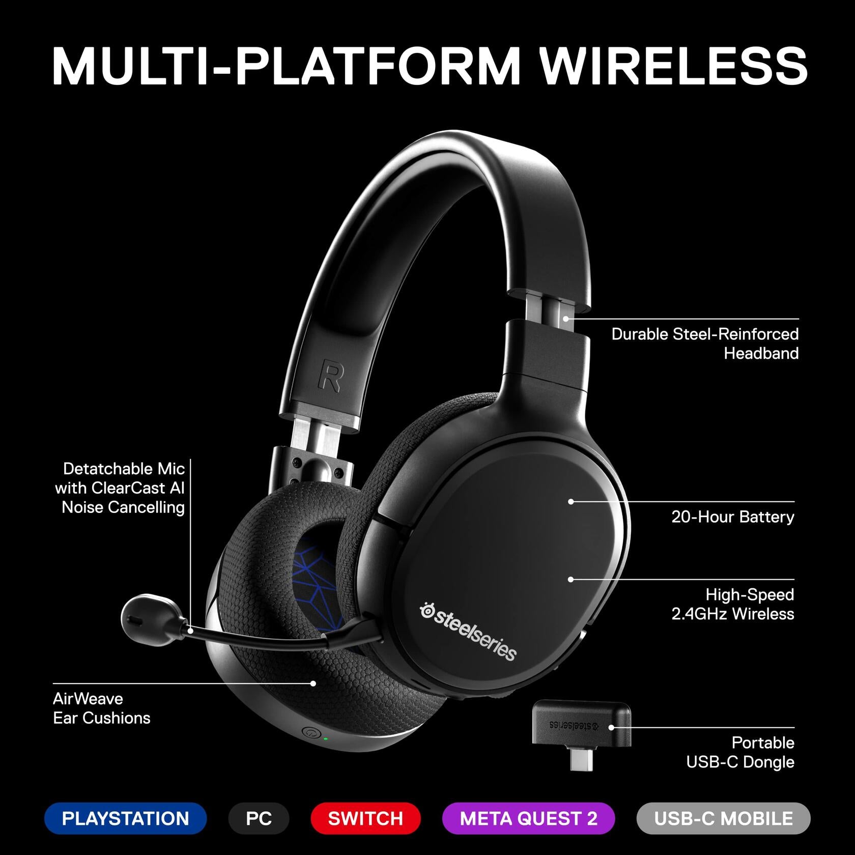 SteelSeries Arctis 1 Wireless Gaming Headset for Playstation (Black)