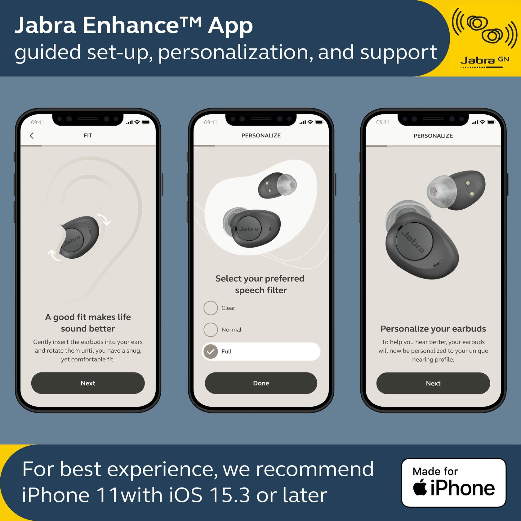 Jabra - Enhance Plus Self-Fitting OTC Hearing Aids with iPhone Streaming for Music & Calls - Gold Beige