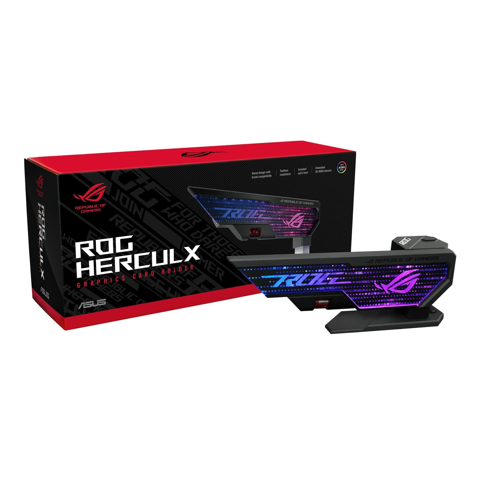 ASUS ROG Herculx Graphics Card Anti-Sag Holder, Inc. Spirit Level, Aura Sync RGB