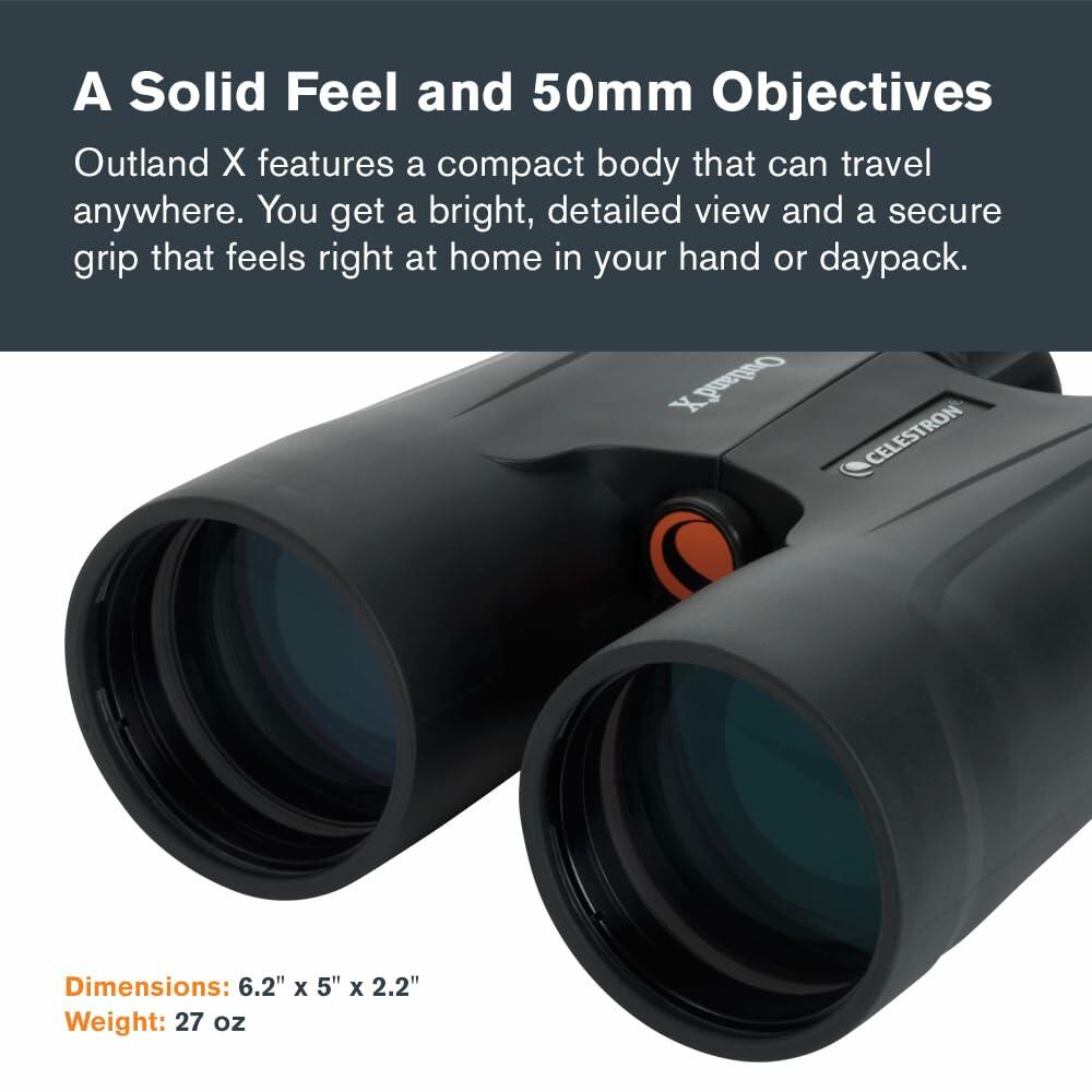 Celestron Outland X 10x50 Binoculars, Water/Fog Proof, 71348 (Black)