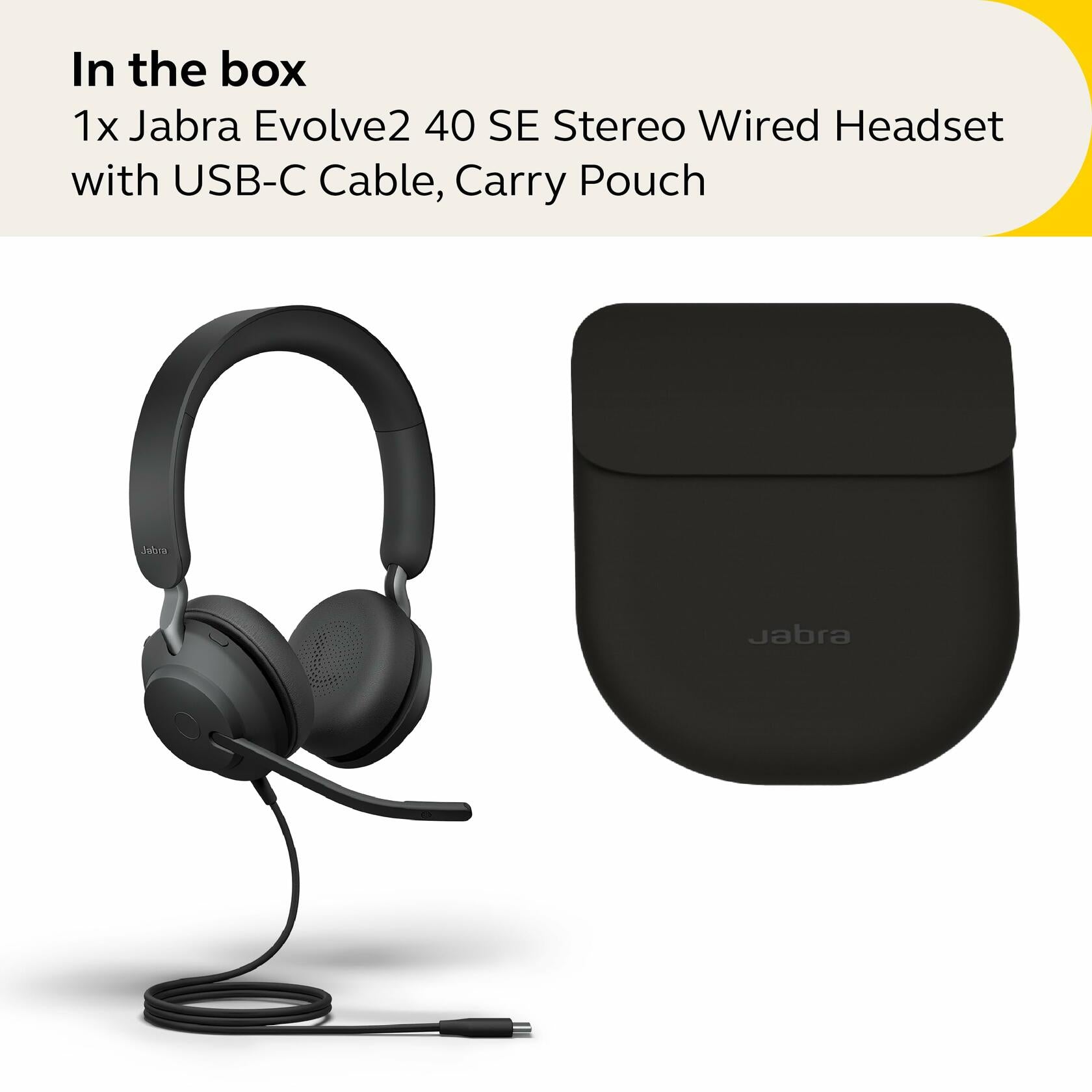 Jabra Evolve2 40 SE Wired Noise Cancelling Stereo Headset, MS Teams USB-C, Black