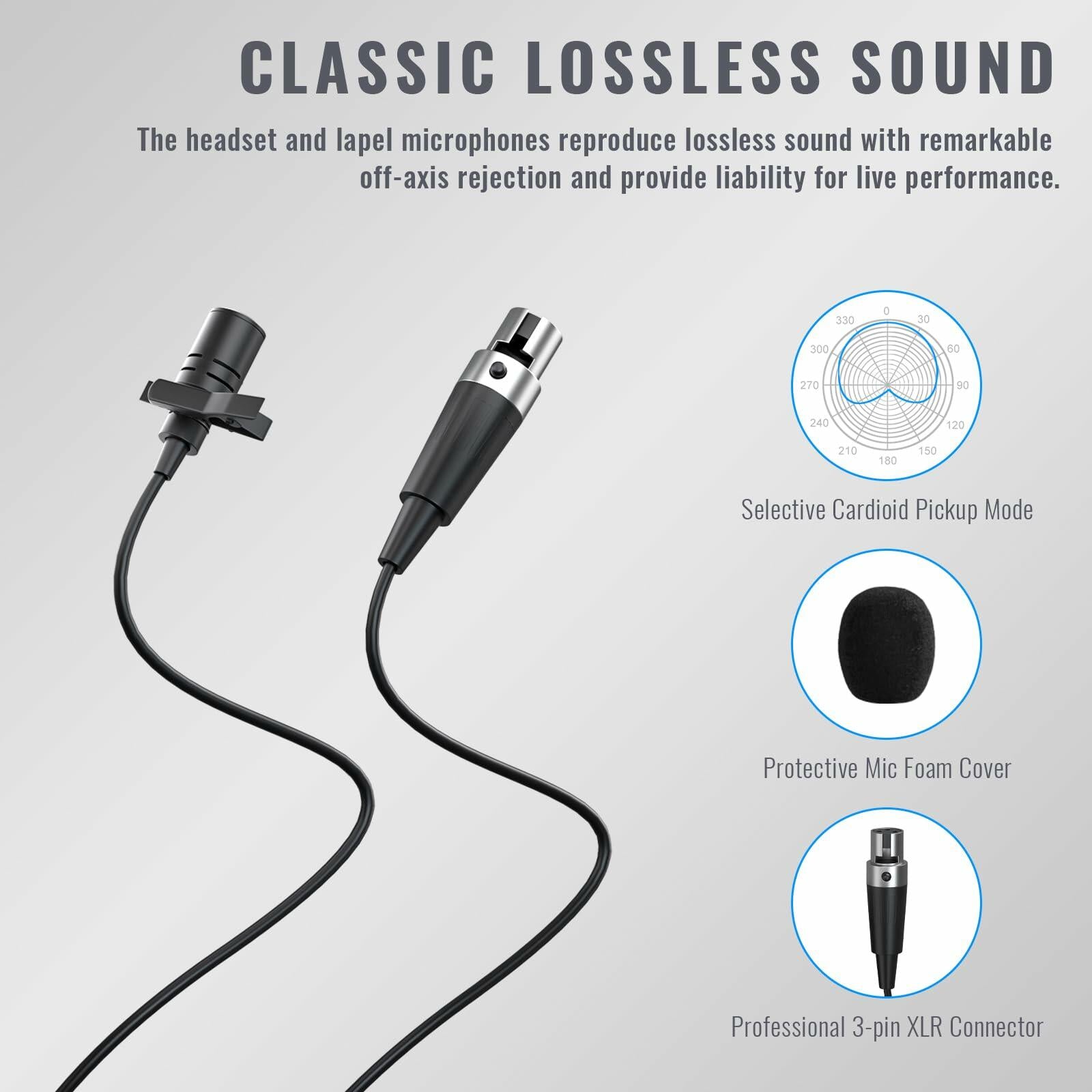 Phenyx Pro UHF Wireless Microphone System 2x30 Tunable Frequencies (PTU-52-2B)